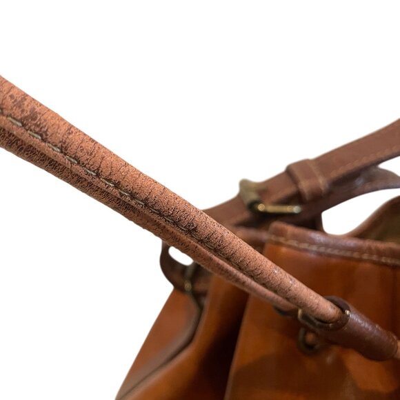 Carlo Rino Distressed Leather Tote Shoulder Bag Drawstring Close Brown - Picture 9 of 9